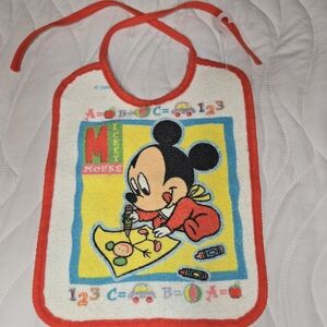 Rare Vintage Disney‎ Company Baby Mickey Mouse Bib With Tie Strings
